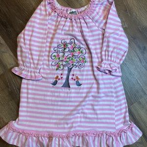 Pink Stripe Dress with Applique Love Birds